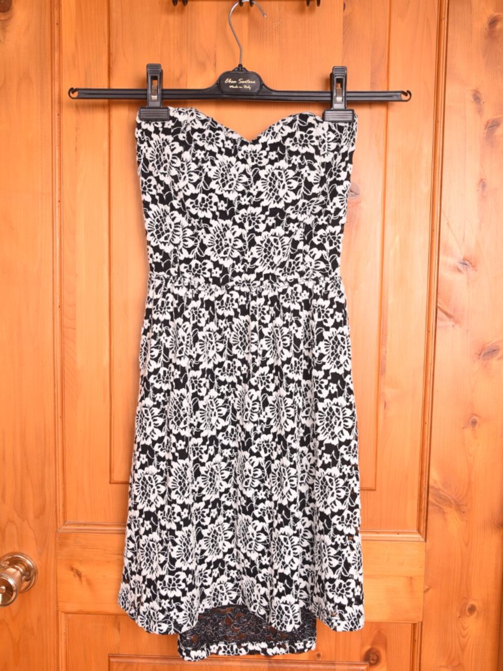 Strapless B&W Floral Lace Fit-and-Flare Dress